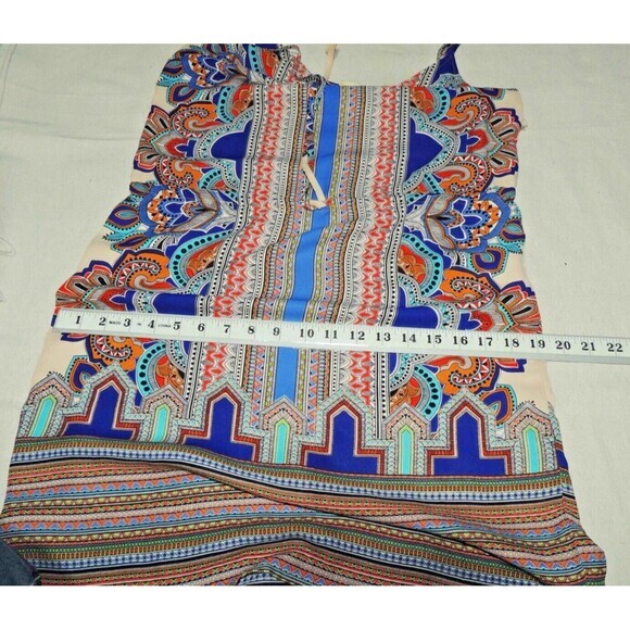 Lucy & Laurel Spaghetti Strap Cinch Waist Abstract Mini Shift Dress Sz. 4 - Picture 7 of 10